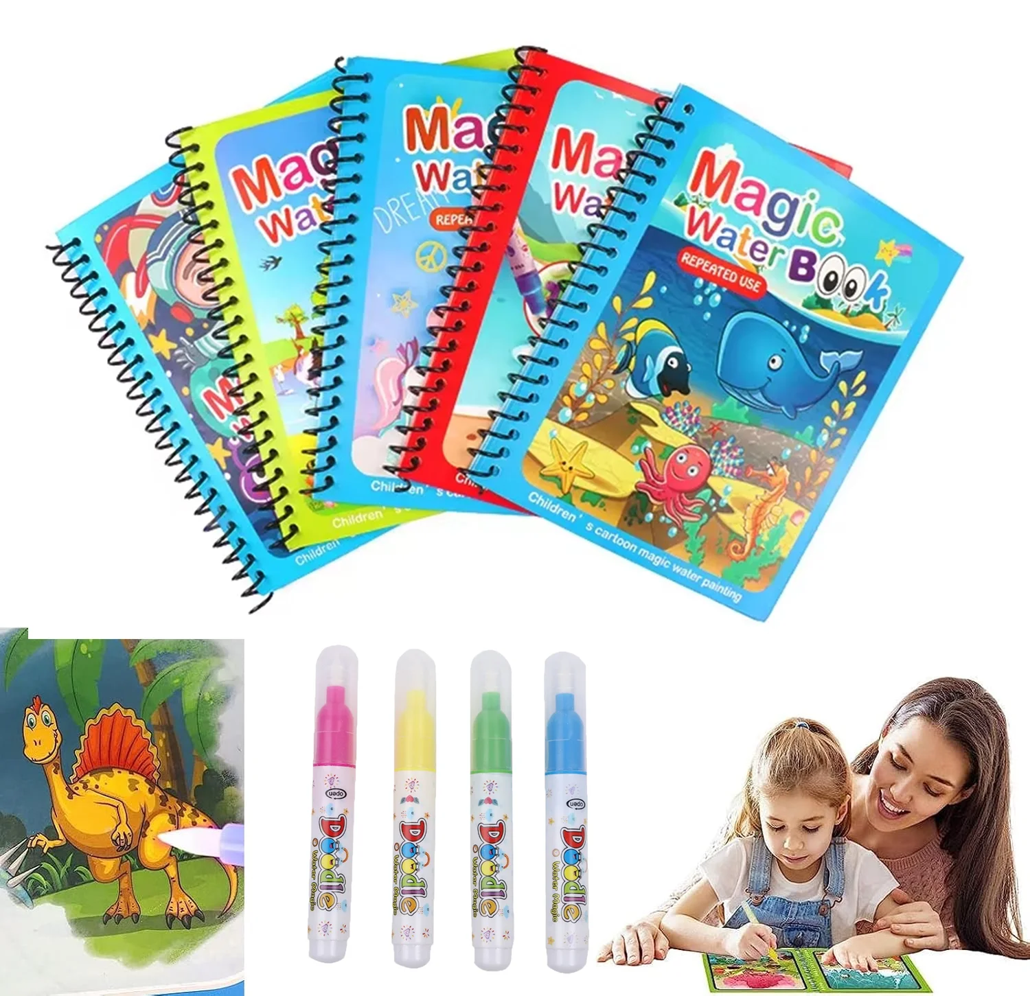 Reusable Water Magic Coloring Book - 1PC Children Watercolor Painting Magic Book